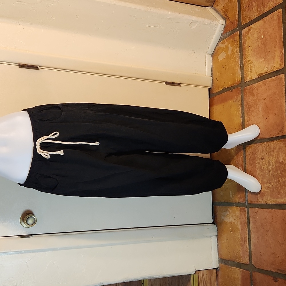 Mordenmiss Women's Black Baggy Drawstring Cotton Wide Leg Pants Size XXL NWT